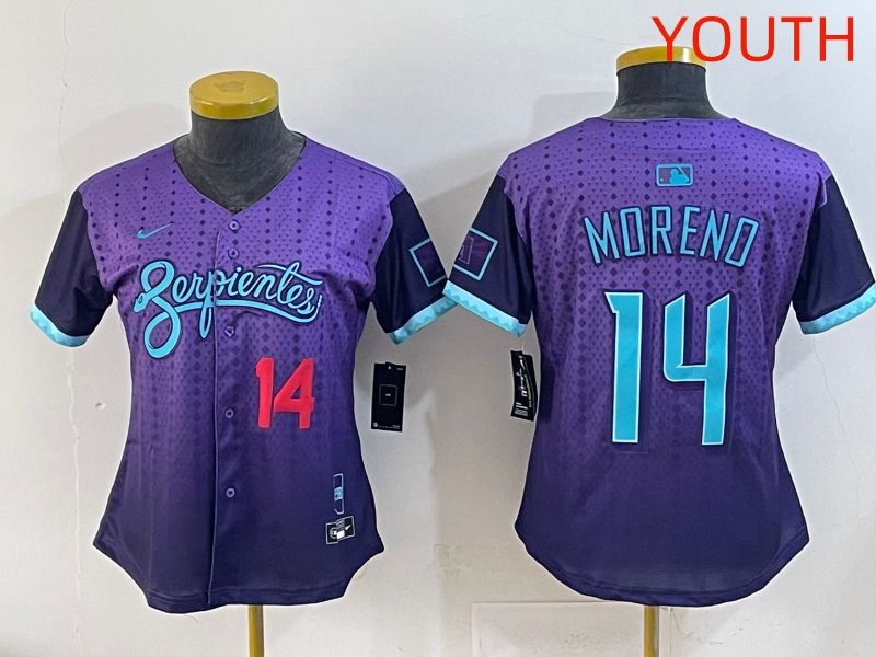 Youth 2025 Arizona Diamondback #14 Moreno Purple Joint Name Nike MLB Jersey style 5->youth mlb jersey->Youth Jersey